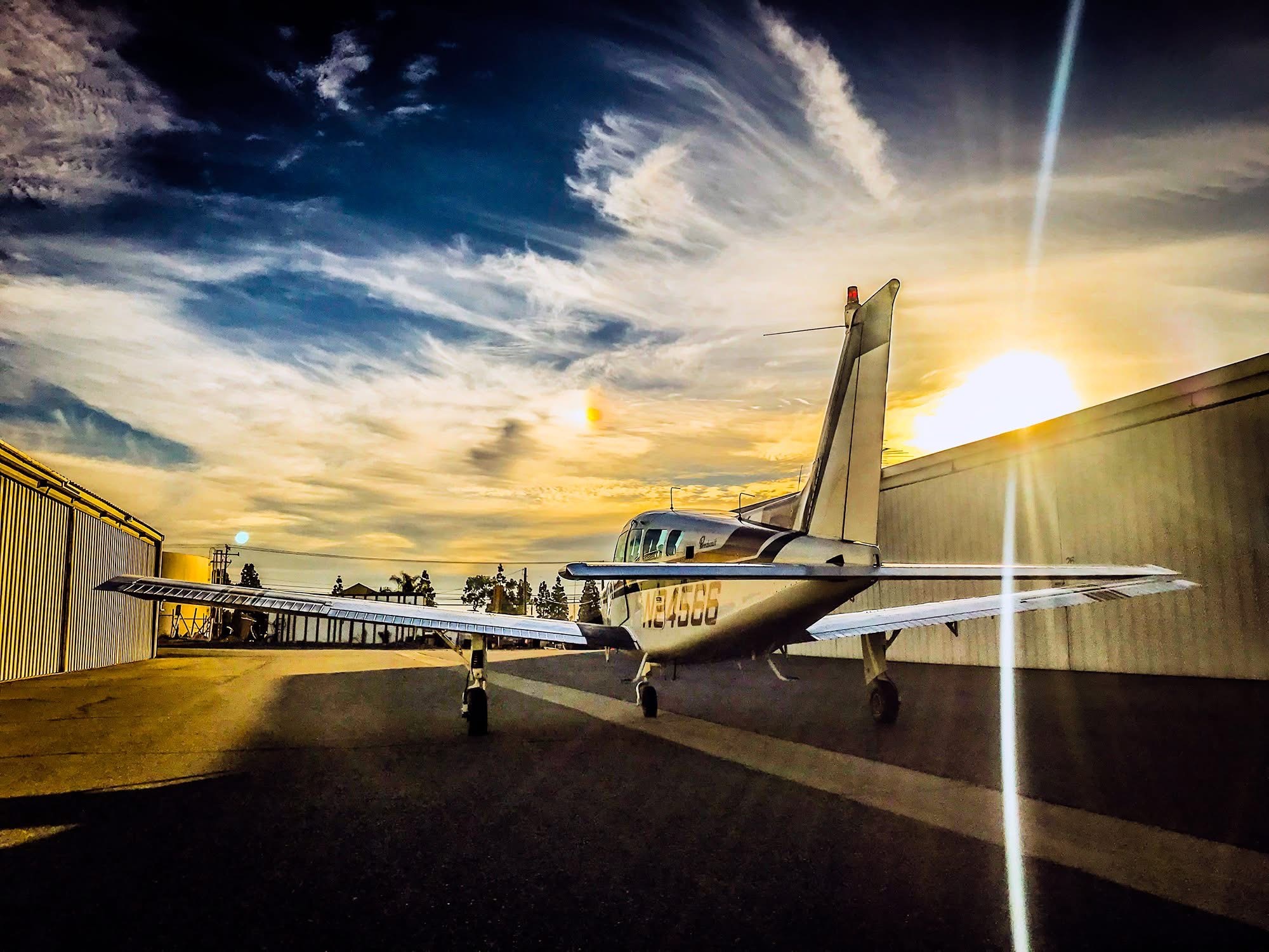 Beechcraft N24566 at sunset on the ramp